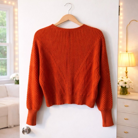 ✨ Truth by Republic Burnt Orange V Neck Sweater Size M - Picture 2 of 8